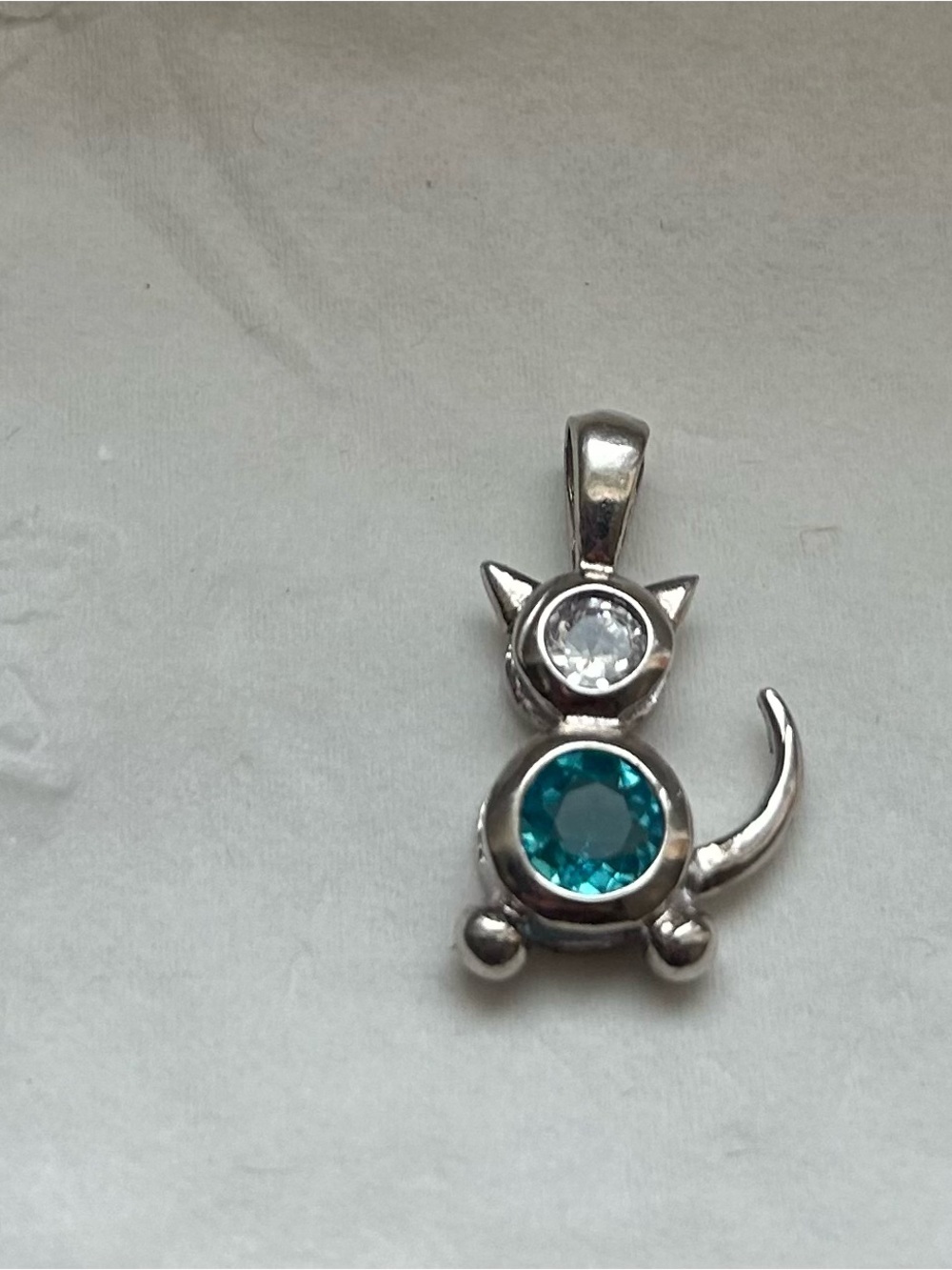 925 Silver-Silver Cat Pendant Collar Charm with Blue and Clear Gems